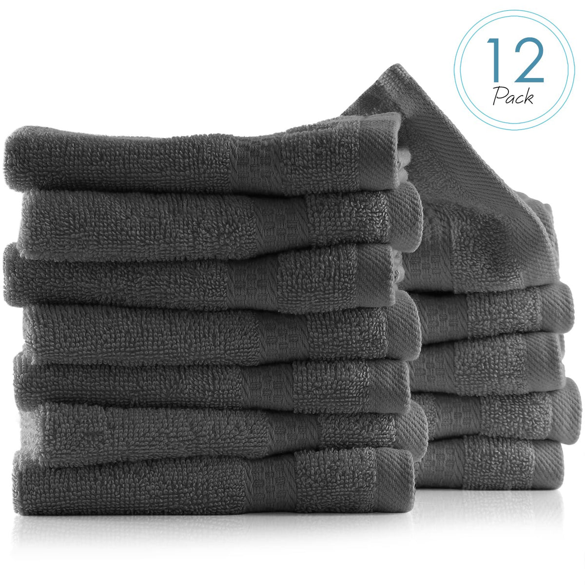 Hearth & Harbor Paquete de 12 Paños de 13 x 13 Pulgadas, 100% Algodón Peinado, Ultra Suaves, Alta Absorción, Secado Rápido, Gris Oscuro
