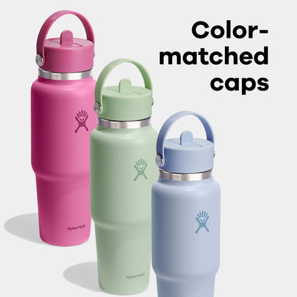 Hydro Flask - Botella de agua de viaje de acero inoxidable aislada, tapa ancha con popote, no derrama, a prueba de fugas en color tostado de avena de 32 onzas