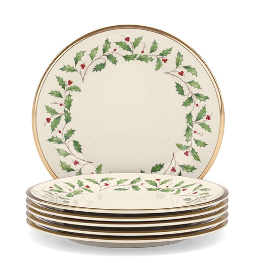 Lenox Set 6 Platos para Ensalada Holiday Porcelana Marfil Navideña 20 cm Oro 24 Quilates