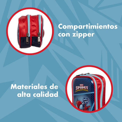 Ruz Lapicera Doble Infantil y Preescolar | Spidey y Sus Amigos | 100% Poliéster | Estuche de Tela para Niños con Compartimentos Internos y Cremallera | Recomendado desde 3 años