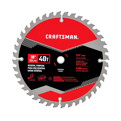 CRAFTSMAN - Hoja de sierra circular de carburo 40T de 10 pulgadas, hoja de sierra de mesa con eje de 5/8 pulgadas (CMAS21040)