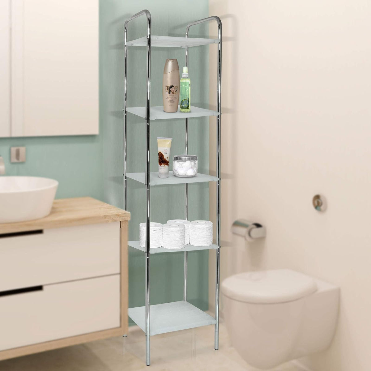 Art & Home Estante Cromado de Cinco Niveles para baño HB-5551