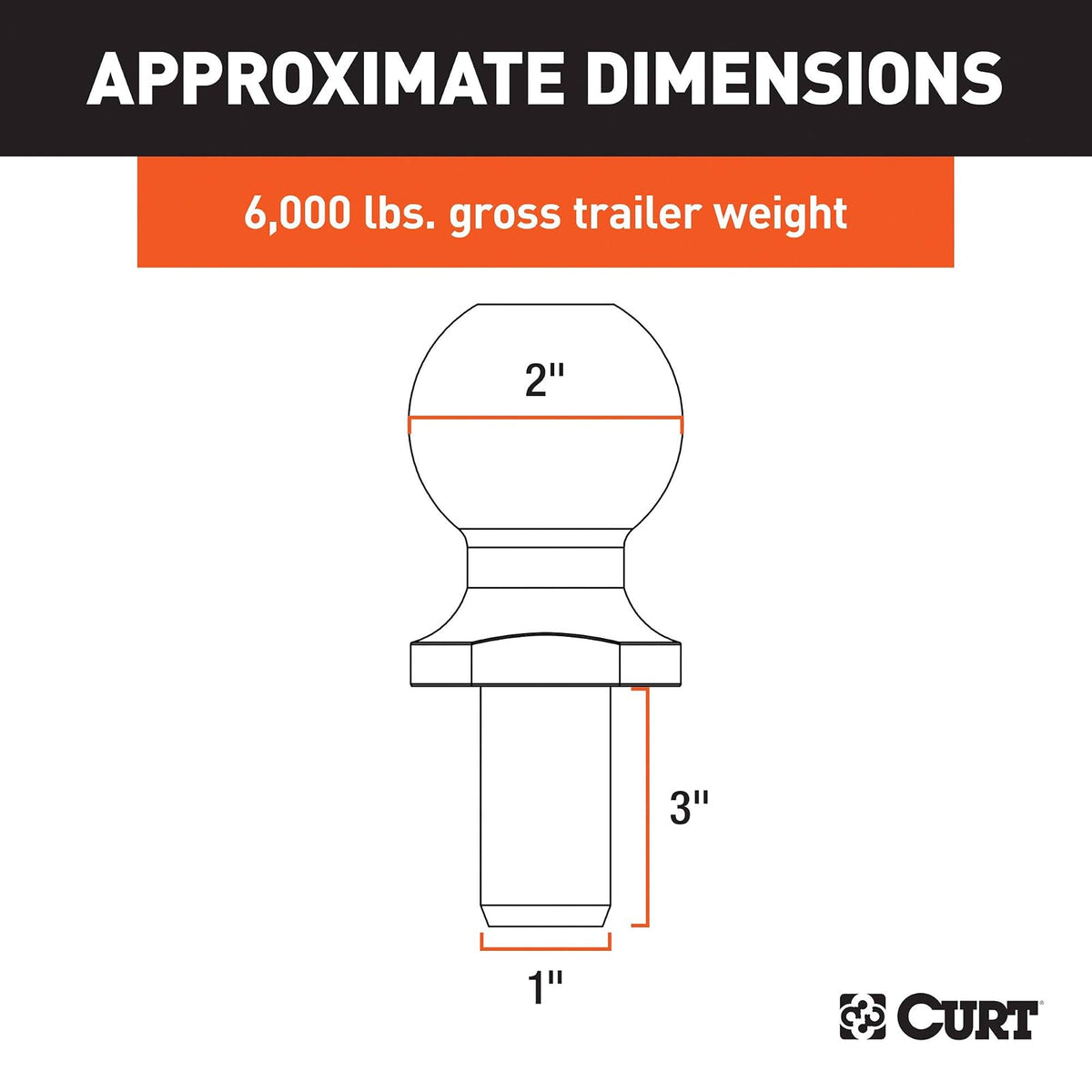 Curt Bola de Enganche Cromada 40020, 6000 LB, 2 in Diámetro, 3 in Vástago, Gris