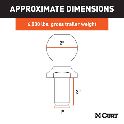 Curt Bola de Enganche Cromada 40020, 6000 LB, 2 in Diámetro, 3 in Vástago, Gris