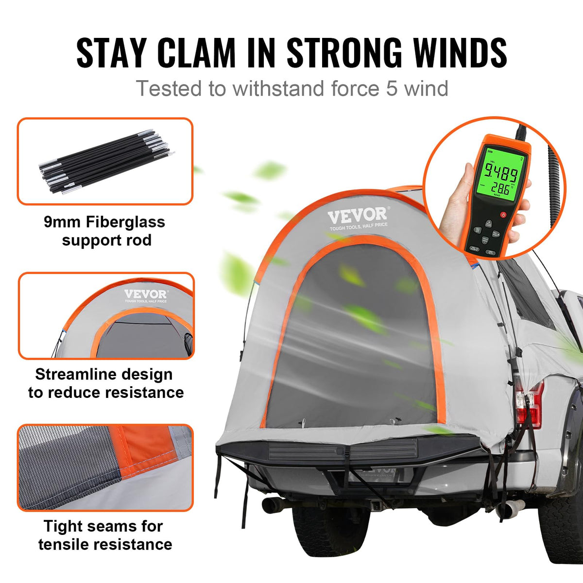 VEVOR Truck Bed Tent, SUV/Truck Tent with Carry Bag, Waterproof PU2000mm Double Layer Truck Tent for Camping, Pickup Tent Accommodate 2-3 Person, SUV Tent Accommodate 6-8 Person,