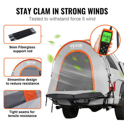 VEVOR Truck Bed Tent, SUV/Truck Tent with Carry Bag, Waterproof PU2000mm Double Layer Truck Tent for Camping, Pickup Tent Accommodate 2-3 Person, SUV Tent Accommodate 6-8 Person,