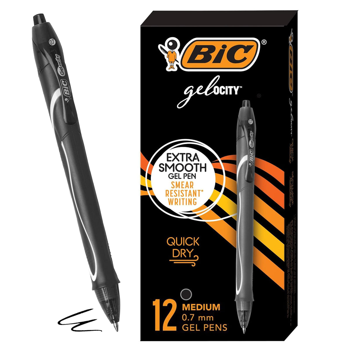 BIC Gelocity Bolígrafos de Gel de Secado Rápido, Colores Surtidos - 12 unidades - Negro -