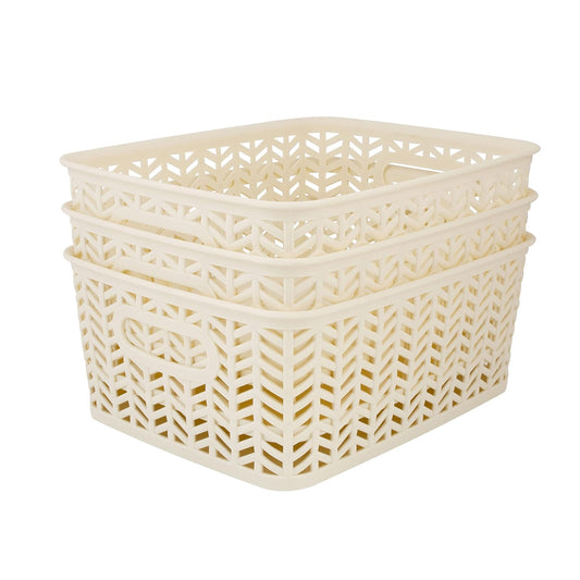 Simplify 25173-IVORY-3PK Cesta de almacenamiento de espiga, pequeña, marfil, 3 unidades