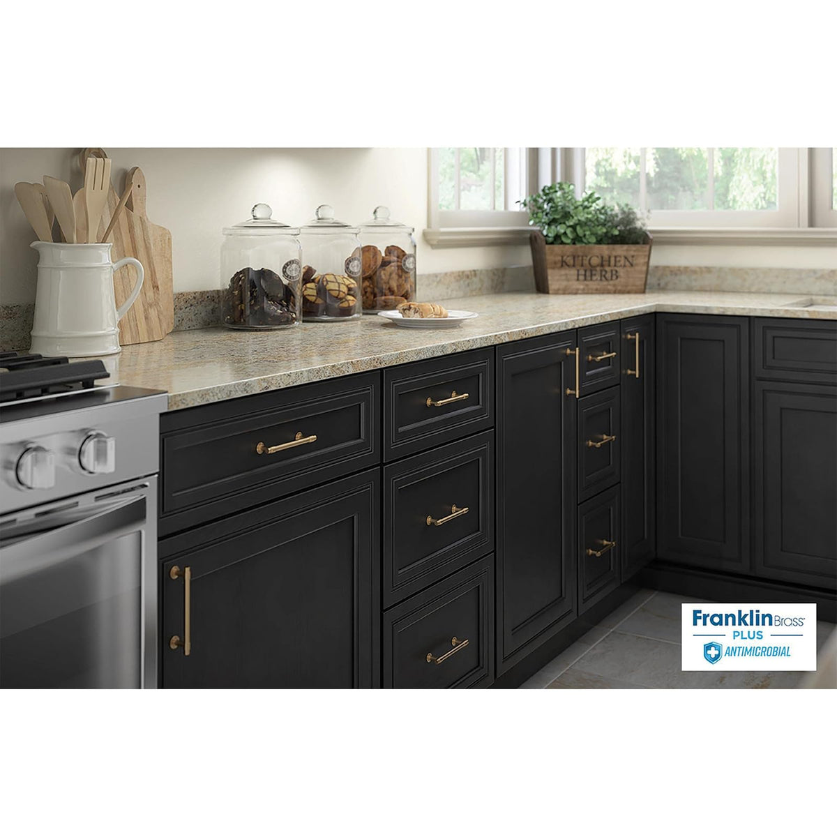 Franklin Brass Francisco (paquete de 5) manijas de gabinete de 5-1/16 pulgadas agujero centro moderno | Puerta de cocina de bronce champaña, cajones, aparadores, muebles P29618Z-CZA-B