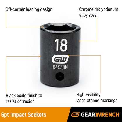 GEARWRENCH 84955N - Juego de llaves de impacto profundo de 1,27 cm, 14 unidades