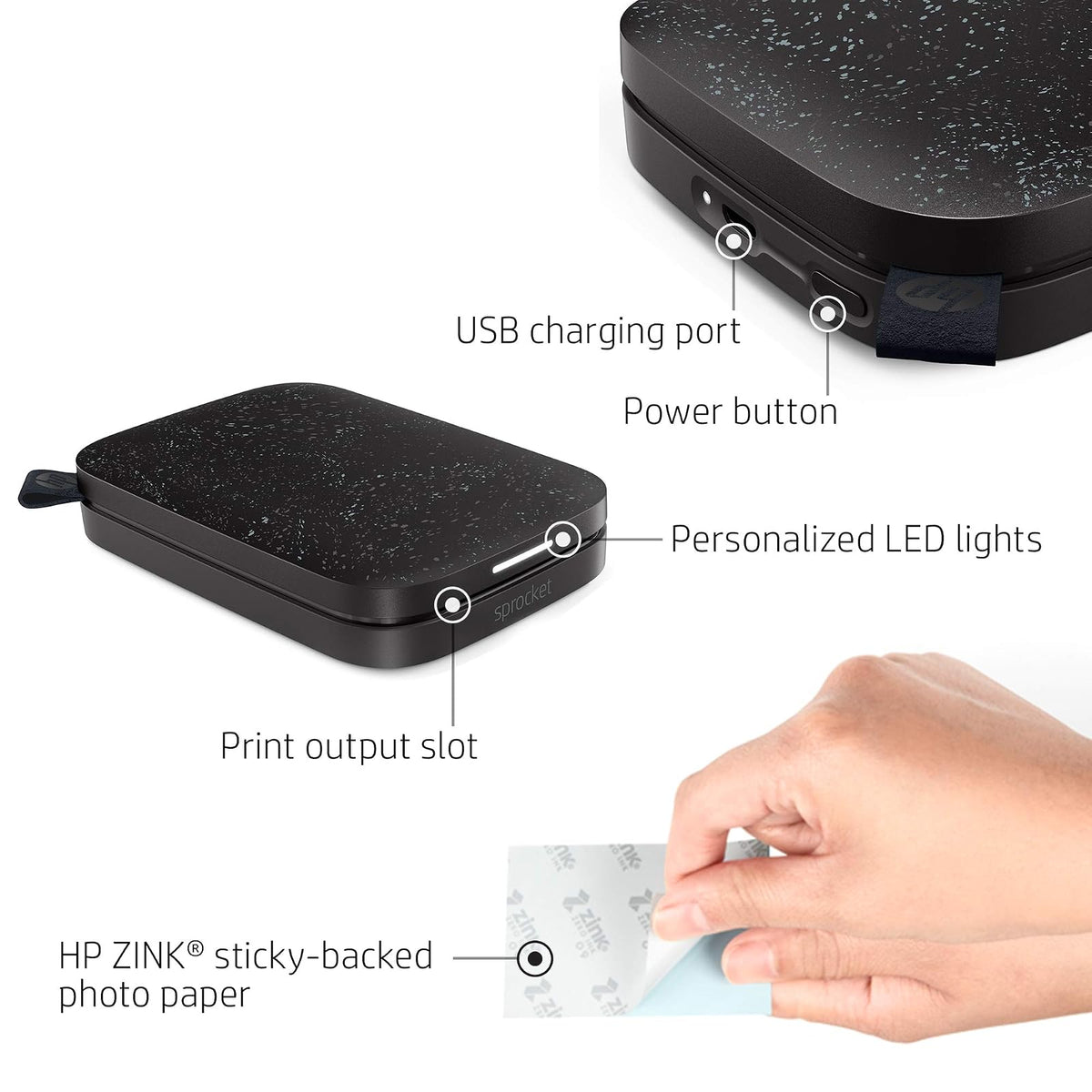 HP Sprocket Portable 2x3 Instant Photo Printer (Black Noir) Zink Paper Bundle