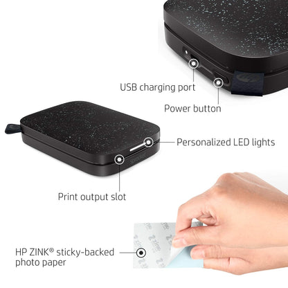 HP Sprocket Portable 2x3 Instant Photo Printer (Black Noir) Zink Paper Bundle