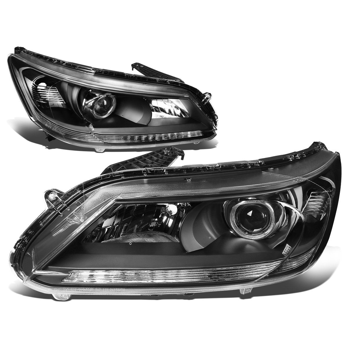 DNA Motoring Faros Delanteros Cromo/Ámbar para Honda Accord Sedán 2013-2015 - Negro Claro