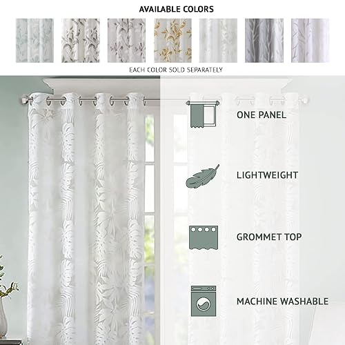 Madison Park - Cortina De Ventana Semitransparente Cecily De Un Solo Panel Con Estampado Botánico Desgastado, Fácil De Colgar, Se Adapta A Barras De Hasta 1.25 Pulgadas De Diámetro