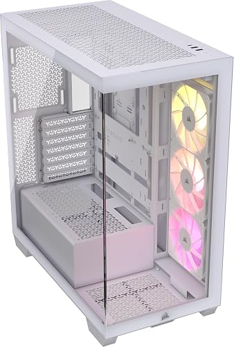 CORSAIR 3500X ARGB Media-Torre ATX Caja de PC de Doble Cámara - Cristal Templado Panorámico - Compatible Placa Base de Conexión Inversa - 3x Ventiladores CORSAIR RS120 ARGB Incluidos - Blanco
