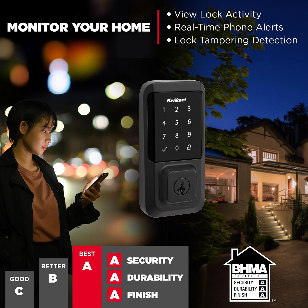 Kwikset Halo - Cerradura inteligente Wi-Fi, puerta de entrada sin llave, cierre de visualización táctil, acabado negro mate, certificado AAA, certificado UL, fácil de instalar, sin concentrador