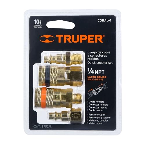 Truper CORAL-4, Juego de 2 conectores y 2 coples para compresor de aire