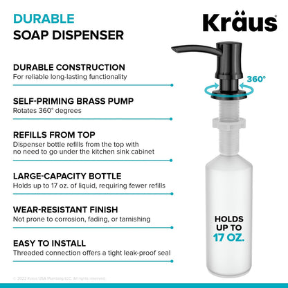 Kraus Dispensador de jabón y loción de Cocina en Acero Inoxidable Negro sin Manchas, KSD-54SFSB
