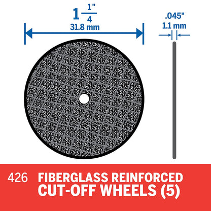 Dremel 426 Disco de Corte Reforzado con Fibra de Vidrio 1-1/4 Pulgadas para Metales, 5 Piezas
