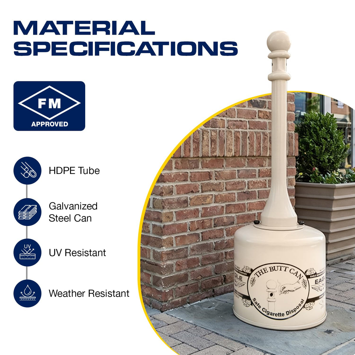 Eagle 1205BEI Receptáculo para colillas de cigarrillos de acero galvanizado, capacidad de 5 galones, 40" de altura, 12" de diámetro, color beige