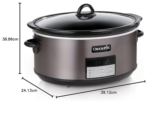 Crock-Pot - Olla de cocción lenta programable grande de 8 cuartos con ajuste automático de calor, acero inoxidable negro