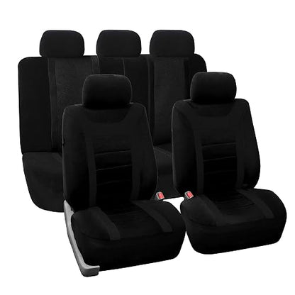 FH GROUP Universal Fit Full Set Sports Fabric Car Seat Cover with Airbag & Split Ready, (Black) (FH-FB070115, Fit Most Car, Truck, SUV, or Van)