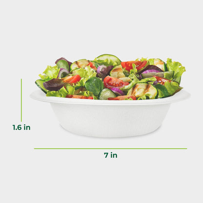 Freshware - Cuencos de papel desechables de 16 onzas, 125 tazones de fibra de caña de azúcar biodegradables, bagazo resistente para platos de comida caliente, apto para microondas y congelador,