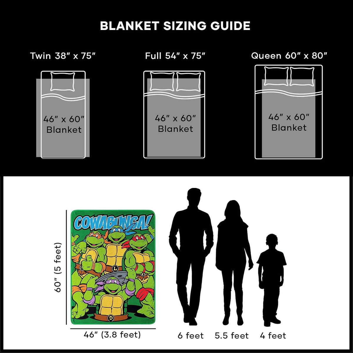 Northwest Nickelodeon - Manta de Forro Polar para Adolescentes Mutantes Ninja Turtles, Cowabunga Dudes, 46 x 60 Pulgadas