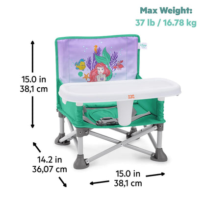 Asiento elevador portátil Pop 'N Sit Disney Princesa Ariel de Bright Starts, Uso Interior/Exterior, Asiento para el Piso con Bandeja para Comer, Azul 6 meses - 3 años