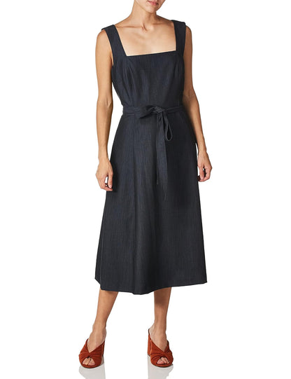 Calvin Klein Petite sin Mangas de Cuello Cuadrado Ajuste & Flare con Auto Lazo cinturón Vestido Vestido para Mujer