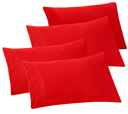 Elegant Comfort - Paquete de 4 fundas de almohada sólidas de 1500 hilos de calidad egipcia, fácil cuidado, tela suave, resistente a las arrugas y a las manchas, fácil de poner, juego de 4 piezas, funda de almohada King, color rojo