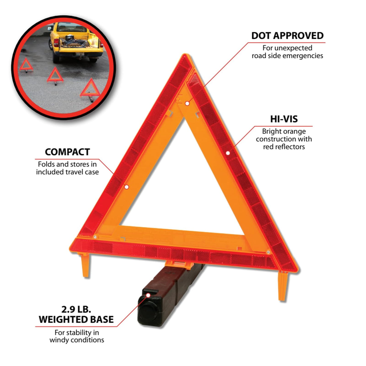 Performance Tool W1555 Deluxe - Asistente de Emergencia para Carretera, Dot Reflective Warning Triangle - 3 Pack