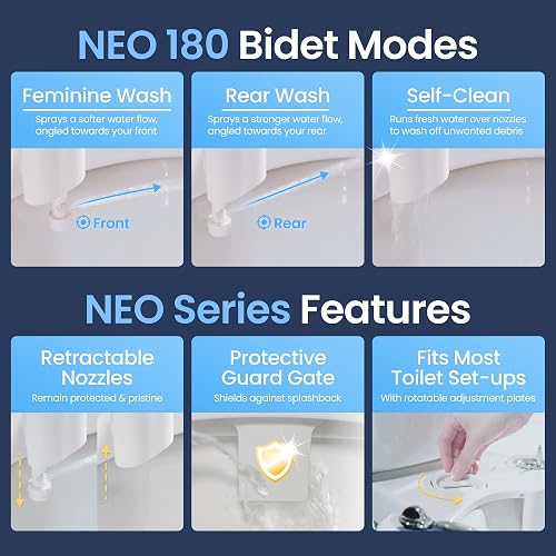 LUXE Bidet NEO 180 - Accesorio de Bidé para Asiento de Inodoro, Blanco | No Eléctrico, 2 Boquillas, Autolimpiante, Presión de Agua Ajustable, Lavado Trasero/Femenino, con Palanca