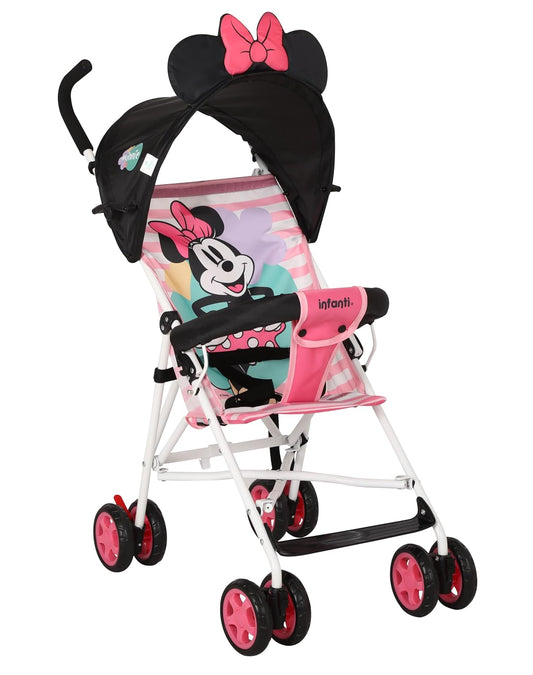 INFANTI | Carriola de Bastón Disney | Edición Minnie | Diseño Ligero y Compacto | Plegado Fácil y Correa de Transporte | Para Bebés de 6 Meses a 16 kg | Arnés de 3 Puntos | Color Rosa