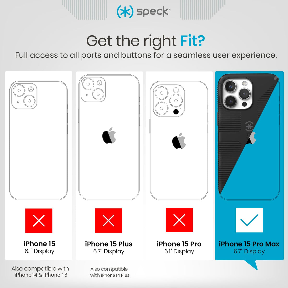 Speck MagSafe - Funda para iPhone 15 Pro MAX, protección contra caídas y cámaras, Agarre Seguro Suave al Tacto, Compatible con Carga inalámbrica, se Adapta a Todos los Modelos de 6.7 Pulgadas