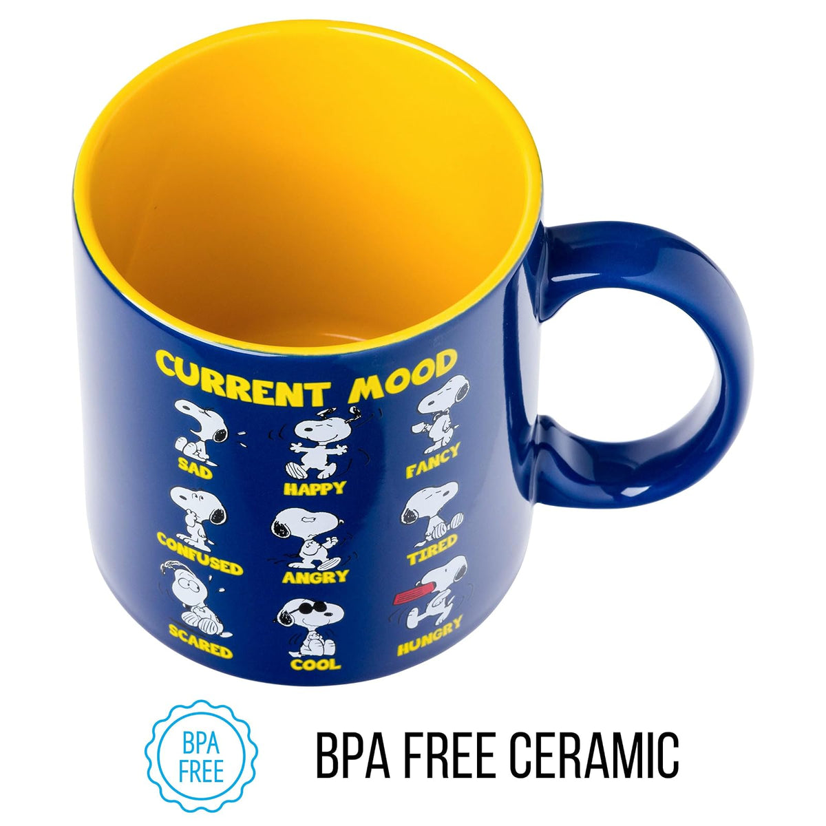 Silver Buffalo Peanuts Snoopy Moods Taza de cerámica de 20 onzas