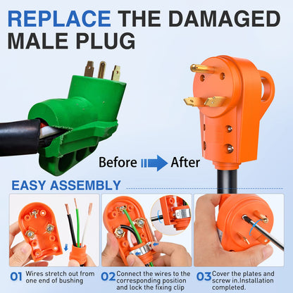 Nilight 30 Amp RV Replacement Plug 125 Volt Heavy Duty Male with Handle ETL Listed NEMA TT-30P for Camper Caravan Motorhome Van Trailer