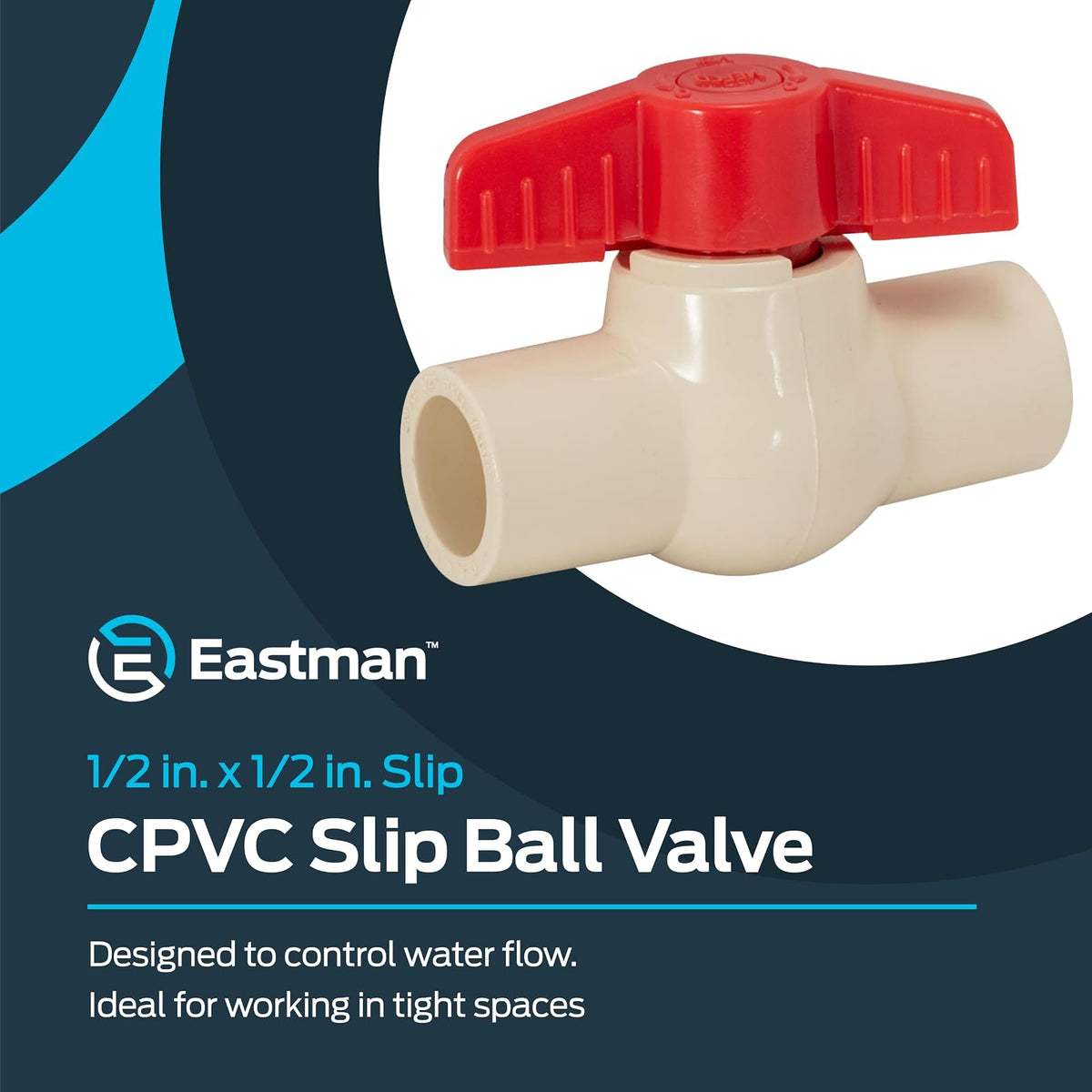Eastman 48636 - Válvula de bola deslizante CPVC de 1/2 pulgada, color blanco