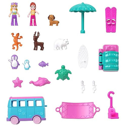 Polly Pocket Set de Juego Aventura sobre Ruedas con Mascotas para niñas de 4 años en adelante