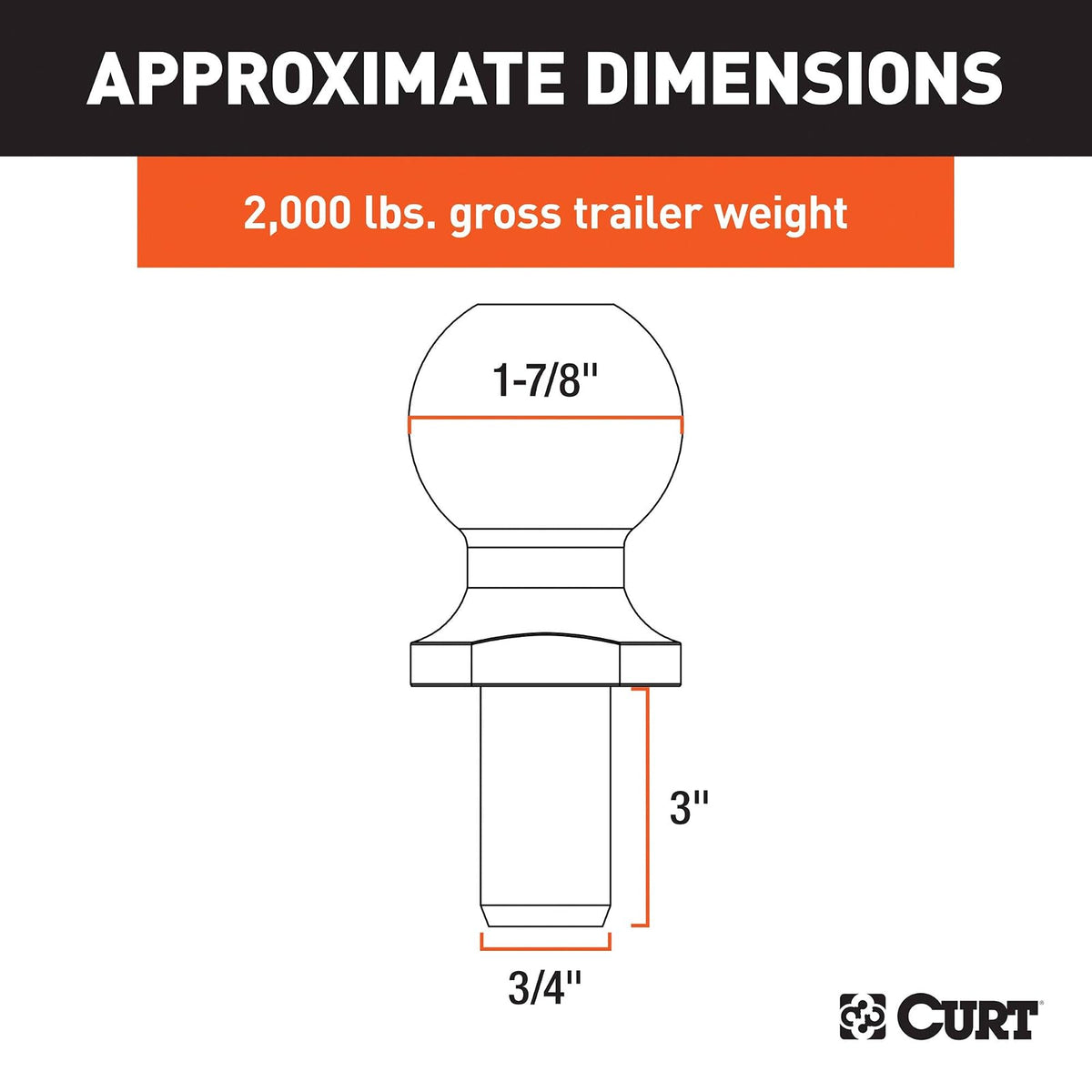 CURT Bola de Enganche Cromada 40016, 2000 LB, 1-7/8 in Diámetro