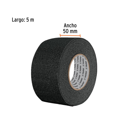 Truper CIA-25N, Cinta antiderrapante con abrasivo, rollo, 50 mm, negra