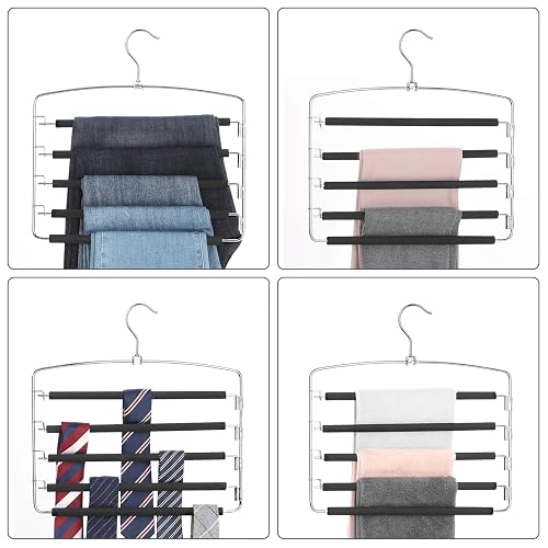 SONGMICS Perchas para Pantalones , Juego de 3, Metal, Ahorran Espacio, Estable con Acolchado Antideslizante, Barras de Columpio, para 5 Vaqueros Cada Una, Traje, Bufandas, Corbatas MCRI041BK