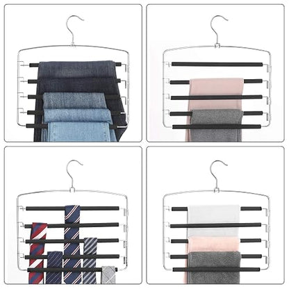 SONGMICS Perchas para Pantalones , Juego de 3, Metal, Ahorran Espacio, Estable con Acolchado Antideslizante, Barras de Columpio, para 5 Vaqueros Cada Una, Traje, Bufandas, Corbatas MCRI041BK