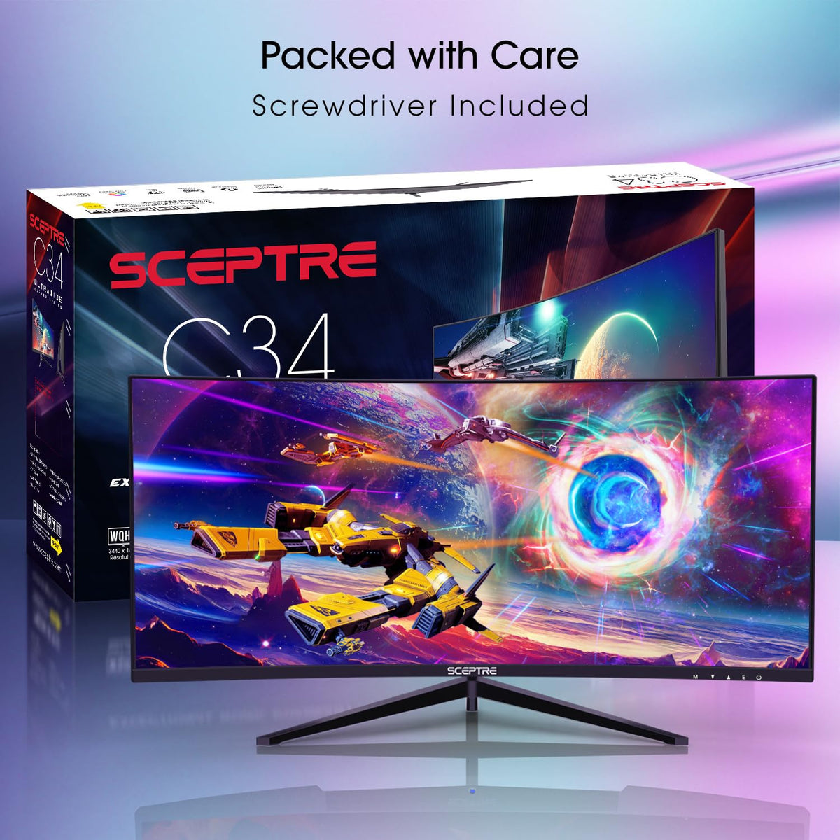 Sceptre 30-Inch Curved Gaming Monitor 21:9 2560x1080 Ultra Wide/Slim HDMI DisplayPort up to 200Hz Build-in Speakers, Metal Black (C305B-200UN1)