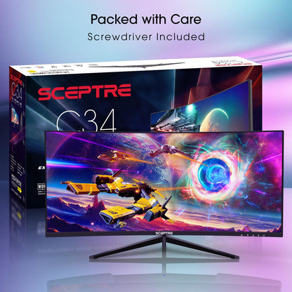 Sceptre 30-Inch Curved Gaming Monitor 21:9 2560x1080 Ultra Wide/Slim HDMI DisplayPort up to 200Hz Build-in Speakers, Metal Black (C305B-200UN1)