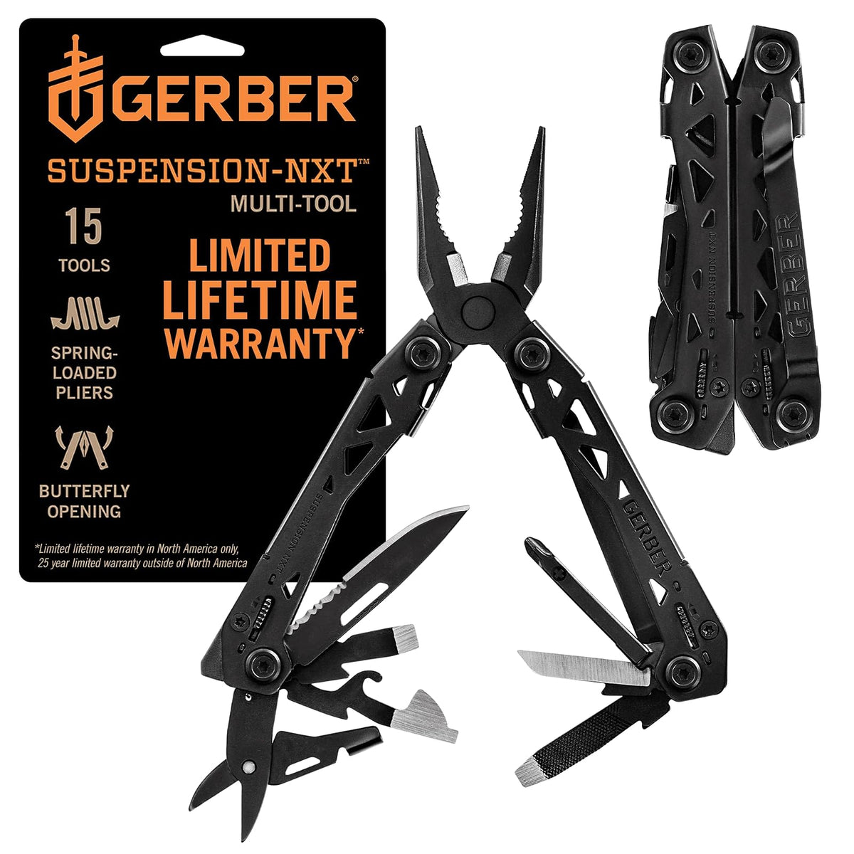 Gerber Suspension NXT Multiherramienta EDC 15 en 1 | Negro, incluye alicates con cuchillo de bolsillo, diseño delgado y compacto