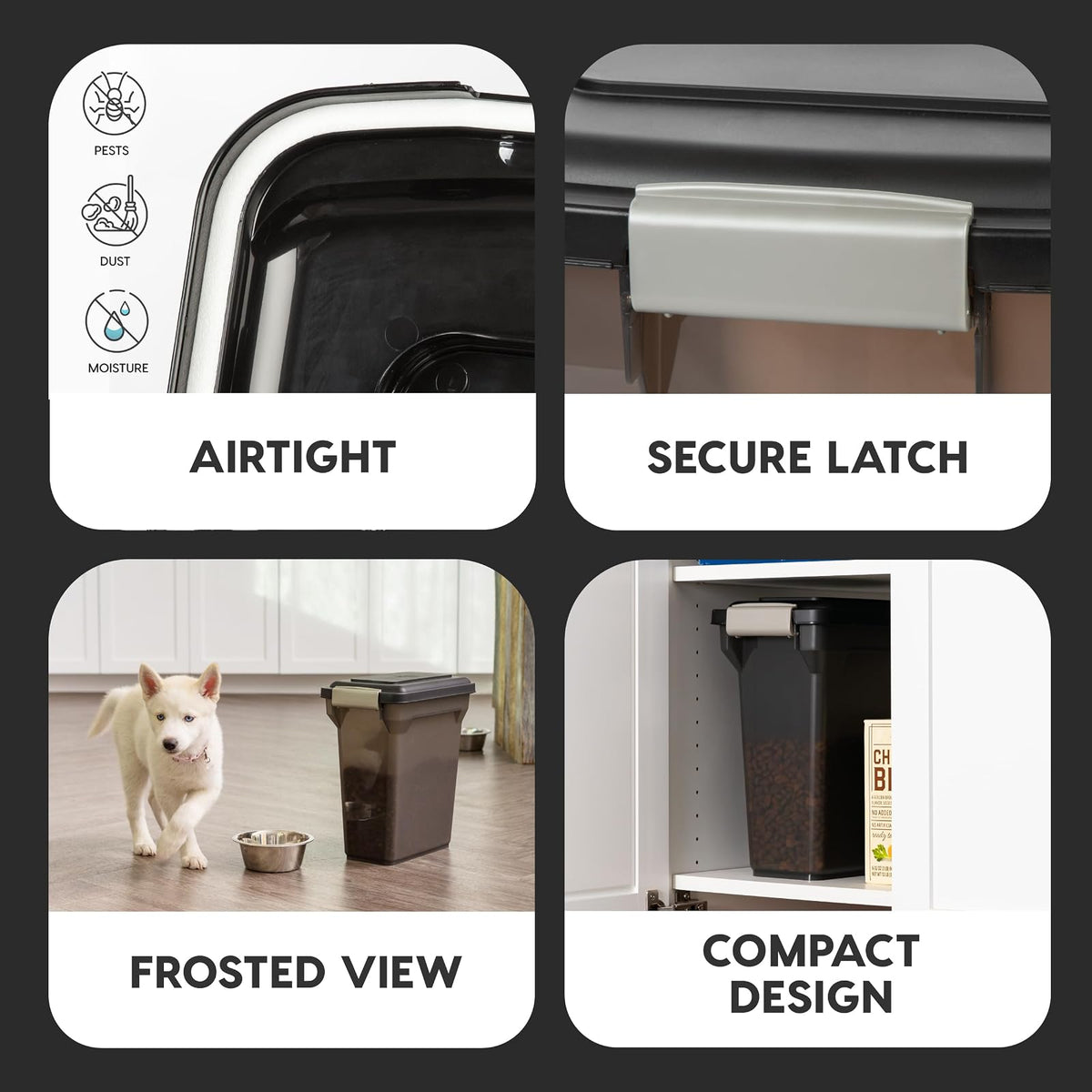 IRIS USA Contenedor para Alimento de Perro, Hasta 13 lb, Humo | Libre de BPA, sello hermético, ideal para comida de gatos, semillas de aves, alimento de pollo, juguetes, premios y pellets