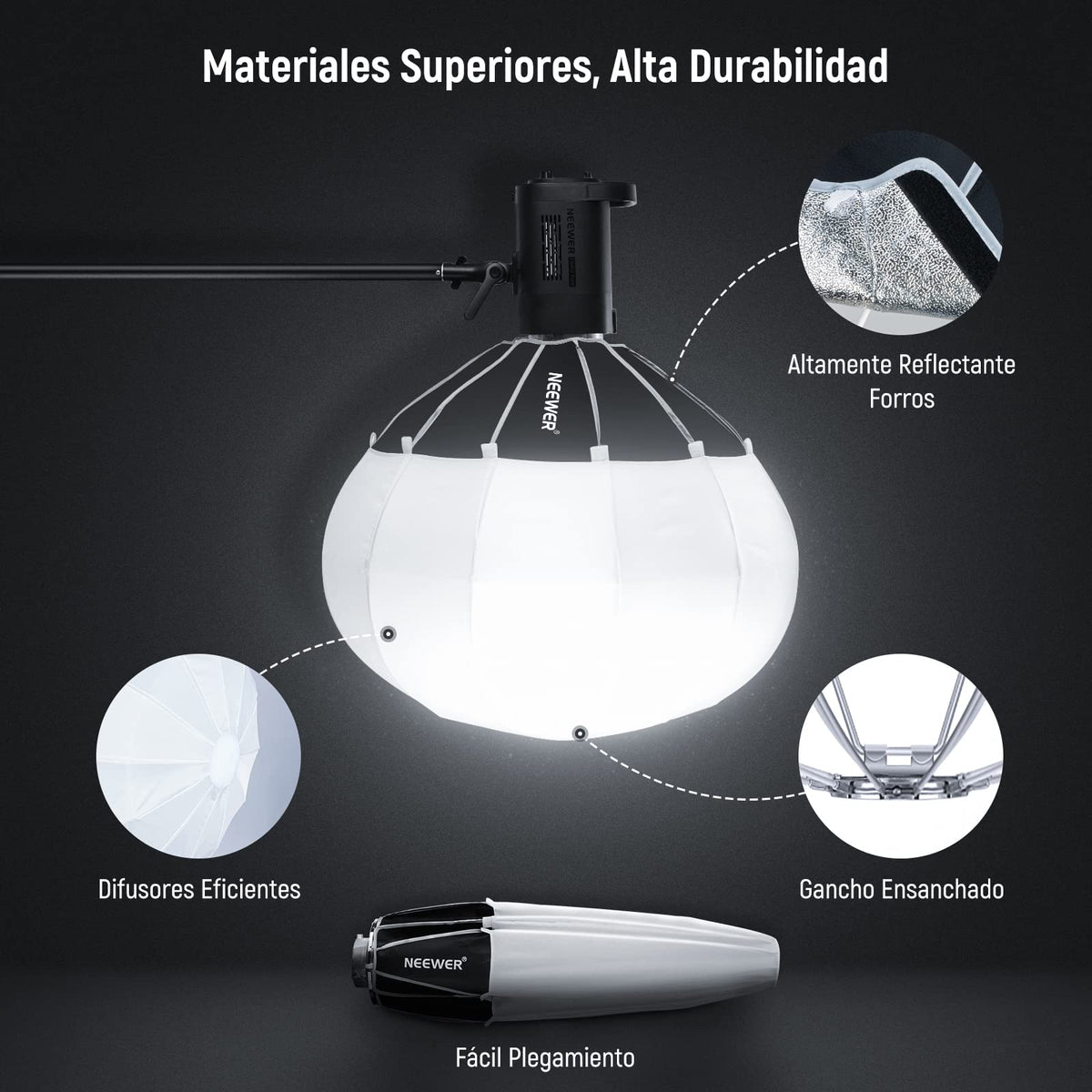 NEEWER 35"/90 cm Softbox Linterna con Liberación Rápida Un Paso,Difusor Luz 360° con Faldón,Montura Bowens para CB60 CB100 CB150 Luces Video, Compatible con Aputure 600d Amaran 60x Godox SL60W,NS90L