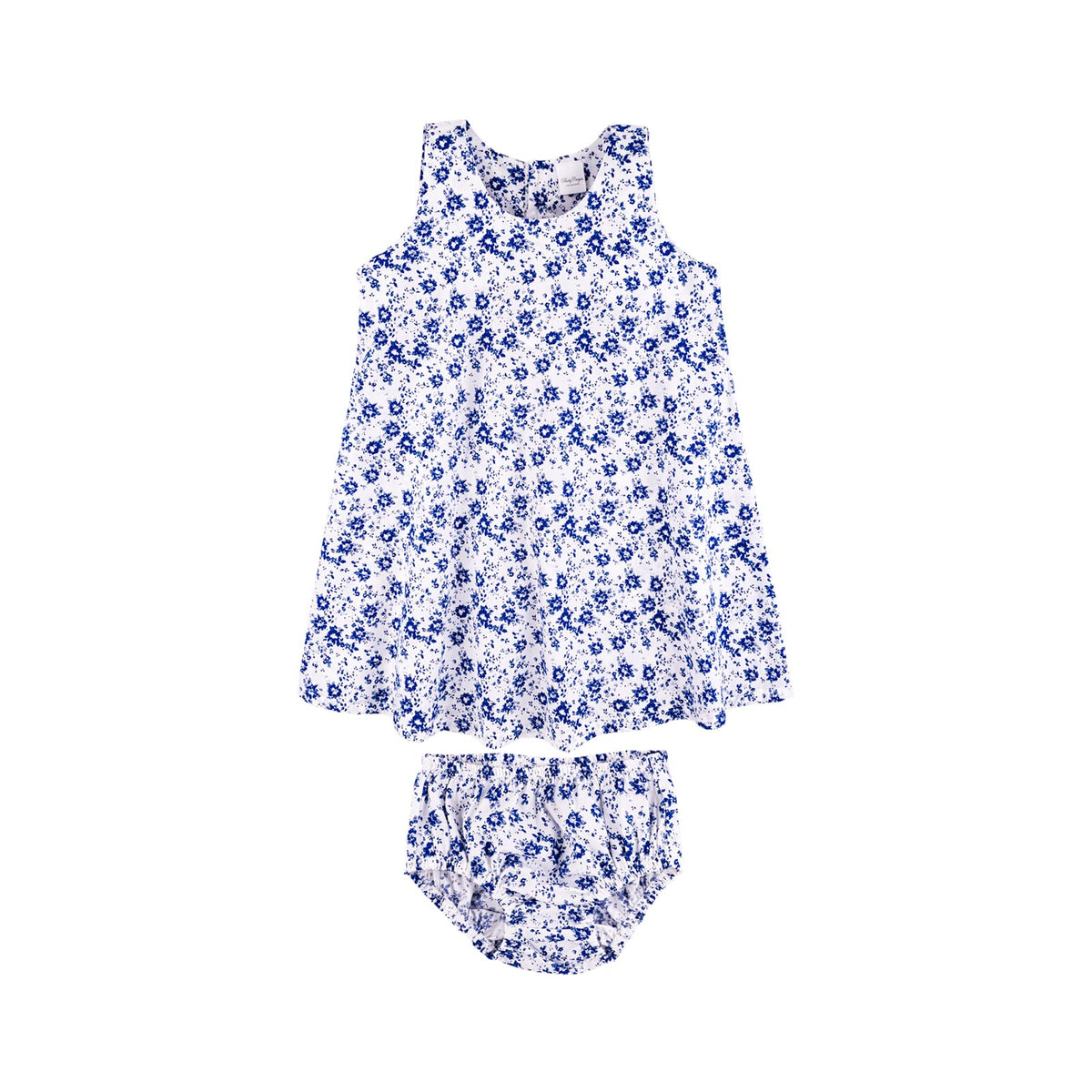 Baby Creysi Set 2 Vestido Sin Mangas Pantaleta Popelina Bebé 6 Meses Azul Algodón Hipoalergénico Diseño Floral