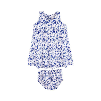 Baby Creysi Set 2 Vestido Sin Mangas Pantaleta Popelina Bebé 6 Meses Azul Algodón Hipoalergénico Diseño Floral